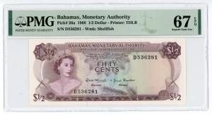 Bahamas 1/2 Dollars 1968 PMG 67 EPQ Superb Gem UNC