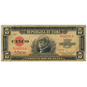 Cuba 5 Pesos 1934 Silver Certificate
