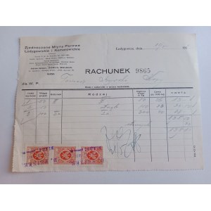 RACHUNEK, ŁODYGOWICE, KOMOROWICE, ZJEDNOCZONE MŁYNY PAROWE KOZY PRZEDWOJENNY 1931 R, ZNACZEK
