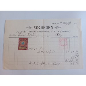 RACHUNEK BIAŁA, BIELSKO, JULIUS ILMING SEIFENFABRIK PRZEDWOJENNY 1905 R ZNACZEK