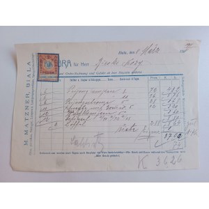 RACHUNEK FAKTURA BIAŁA BIELSKO MATZNER PRZEDWOJENNY 1911 R, ZNACZEK