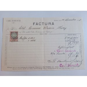 RACHUNEK FAKTURA BIAŁA BIELSKO CARL SAMESCH PRZEDWOJENNY 1888 R ZNACZEK