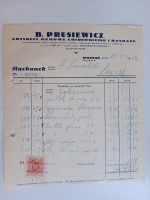 POZNAŃ PRUSIEWICZ SURGICAL RUBBER ARTICLES PRE-WAR BILL 1924 STAMP
