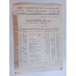 RACHUNEK WARSZAWA DOM PRZEM HANDLOWY SETFAN RACZYŃSKI ŁOSICE SIEDLCE 1941 R