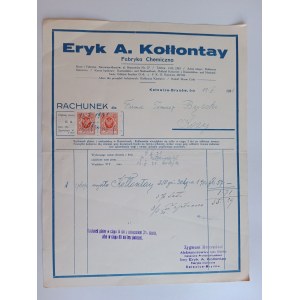RACHUNEK ERYK KOŁŁONTAY FABRYKA CHEMICZNA KATOWICE BRYNÓW BYRSKI KOZY PRZEDWOJENNY 1931 R, ZNACZEK