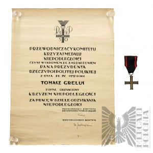 II RP Krzyż Niepodległości Produkcji W. Gontarczyka Wraz Dyplomem Nadania&nbsp;