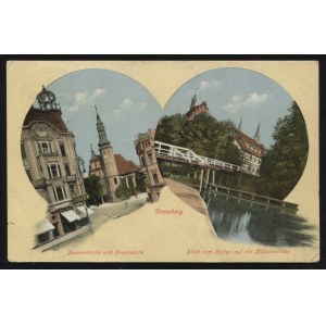BYDGOSZCZ. Bromberg : Nonnenkirche und Feuerwache. Blick vom Hafen auf die Mühlenbrücke ; ok. 1910...