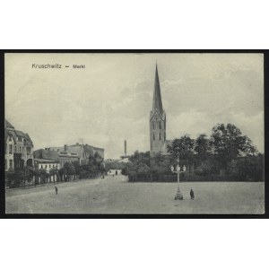 KRUSZWICA. Kruschwitz : Markt” ; przed 1920. J. Chmielecki, Buch- und Papierhandlung, Kruschwitz...