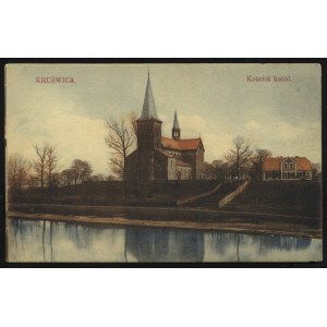 KRUSZWICA. Kruświca : Kościół katol” ; ok. 1910. Nakł. J. Domański, Kruświca. Pocztówka barwna 9x14 cm...