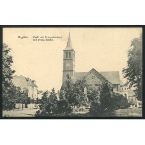 MOGILNO. Mogilno : Markt mit Kriegerdenkmal und evang. Kirche ; ok. 1915. Schwalm’s Verlag u. Antiquariat...