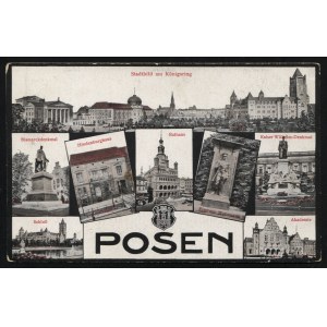 POZNAŃ. Posen ; po 1910. Pocztówka dwubarwna 9x14 cm, verso czyste. 8 widoków miasta ...