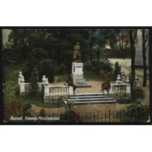 POZNAŃ. Poznań : Pomnik Mickiewicza ; ok. 1920. Pocztówka barwna 9x14 cm. Verso z korespondencją dat. 26.4...