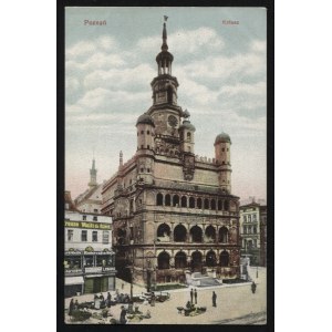 POZNAŃ. Poznań : Ratusz ; ok. 1909. J. Themal, Poznań. Pocztówka barwna 14x9 cm. Korespondencja dat. 7/12...