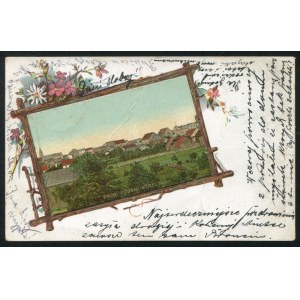 STRZELNO. Prov. Posen : Strelno ; nie po 1900. Pocztówka barwna 9x14 cm. Panorama Strzelna wklejona w ramkę...