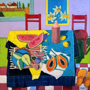 David Schab, Still life with red chairs, 2022,