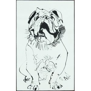 Tuschezeichnung. Janusz Grabiański (1929-1976), Bulldogge in einer Öffnung, ca. 1959.