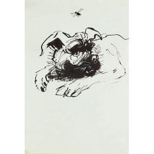Ink drawing. Janusz Grabiański (1929-1976), Boxer and Fly, circa 1959.