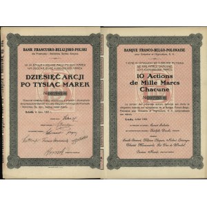 Poľsko, 10 akcií na doručiteľa po 1 000 mariek, júl 1923, Lodž