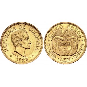 Colombia 5 Pesos 1925 Die Crack Error