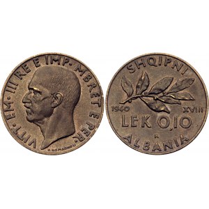 Albania 0.10 Lek 1940 (XVIII) R Italian Occupation - WW II