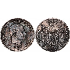 Italian States Kingdom of Napoleon 5 Lire 1811 M
