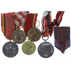 Poland, PRL, medals - set of 5 pieces + 2 ribbons