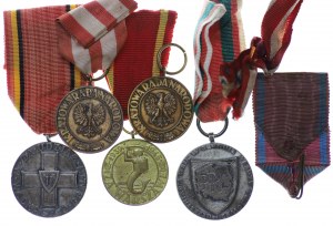Pologne, PRL, médailles - set de 5 pièces + 2 rubans
