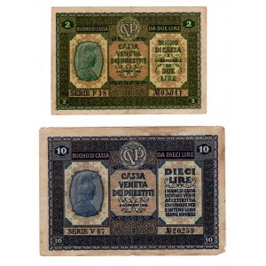 Włochy, (10 lire, 2 lire) 1918 - zestaw 2 sztuk