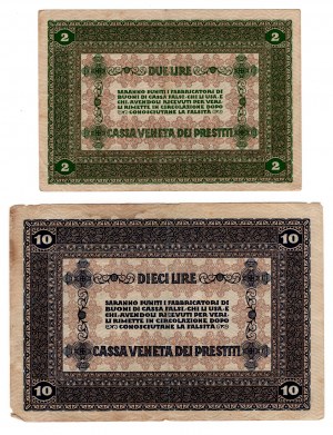 Italy, (10 lire, 2 lire) 1918 - set of 2 pieces
