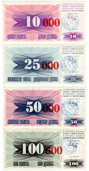 Bosna a Hercegovina, (100, 50, 25, 10) dinárov 1992 - sada 4 kusov