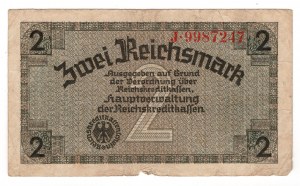 Deutschland, 2 Reichsmark 1939 - mit dem Stempel der 7. SS-Freiwilligen-Gebirgs-Division 