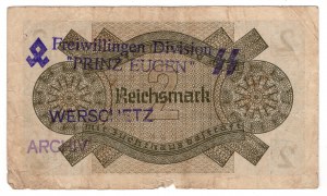 Deutschland, 2 Reichsmark 1939 - mit dem Stempel der 7. SS-Freiwilligen-Gebirgs-Division 