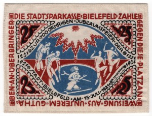 Deutschland, Weimarer Republik, 25 Mark 1921 Bielefeld - auf Stoff