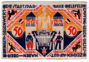 Nemecko, Weimarská republika, 50 mariek 1921 Bielefeld - na látke