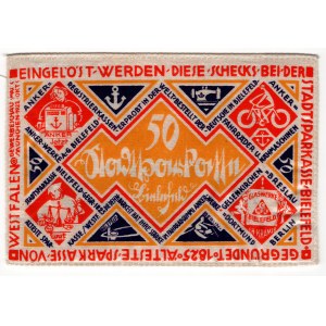Allemagne, République de Weimar, 50 marks 1921 Bielefeld - sur tissu