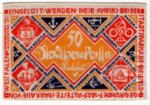 Allemagne, République de Weimar, 50 marks 1921 Bielefeld - sur tissu