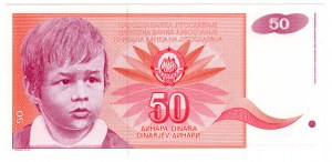 Jugoslávie, 50 dinárů 1991, bez sériového čísla - vzácné