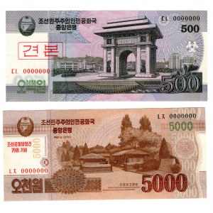 Corée du Nord, République populaire démocratique, 500 wons 2008 et 5000 wons 2013, SPÉCIMEN, ensemble de 2 pièces