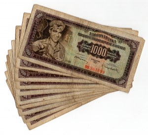Jugoslawien, 1 000 Dinar 1955 - Satz zu 10 Stück