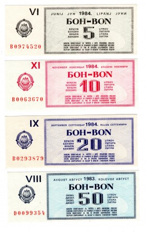 Iugoslavia, buoni benzina da 5,10,20,50 litri 1983/84