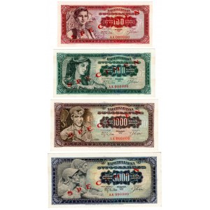 Yougoslavie, (5000, 1000, 500, 100) dinars 1963 SPECIMEN- ensemble de 4 pièces