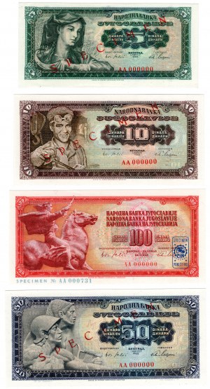 Juhoslávia, (100, 50, 10, 5) dinárov 1965 - sada 4 kusov