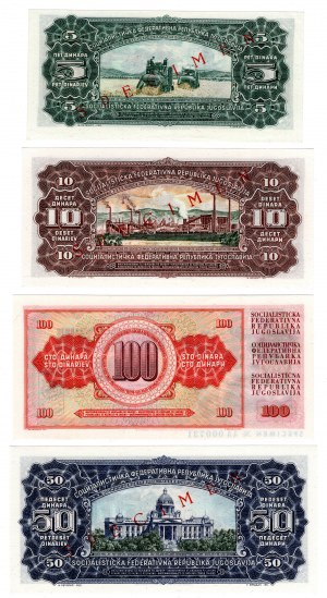 Yougoslavie, (100, 50, 10, 5) dinars 1965 - ensemble de 4 pièces