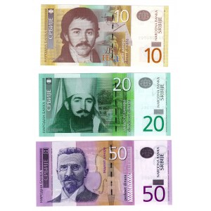Serbie, (50, 20, 10) dinars 2013-2014, set de 3 pièces