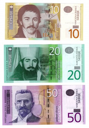 Serbie, (50, 20, 10) dinars 2013-2014, set de 3 pièces
