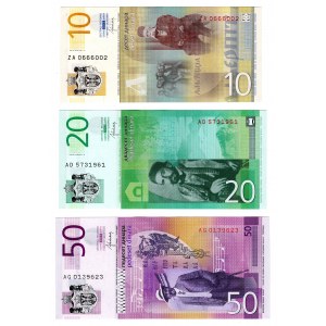 Serbia, (50, 20, 10) dinara 2013-2014, zestaw 3 sztuk