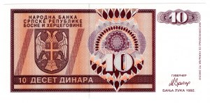 Bosnie-Herzégovine, 10 dinars 1992