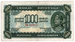 Yugoslavia, 1,000 dinars 1944