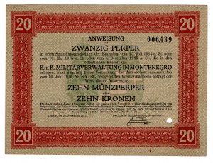 Černá Hora, 20 perper = 10 munzperper 1917