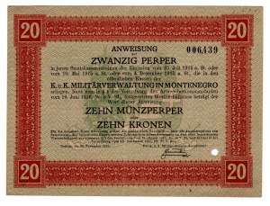 Montenegro, 20 perper = 10 munzper 1917